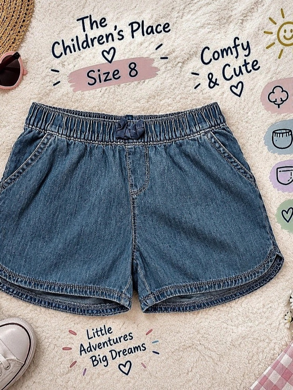 The Children's Place Girls Denim Pull-On Shorts Blue Size 8